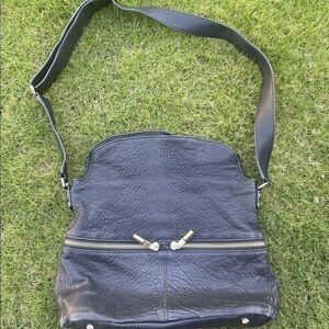 Elizabeth and James Black Leather Trapeze Shoulder Crossbody Satchel Tote Bag